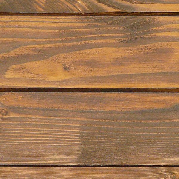 New planks set horizontally and painted in brown varnish.